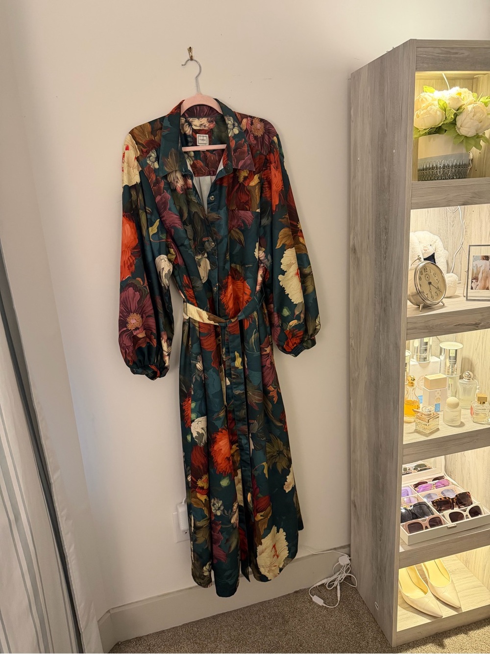 Anthropologie Mona Silk Teal Floral Maxi Dress with Multicolor Blooms